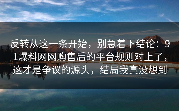 反转从这一条开始，别急着下结论：91爆料网网购售后的平台规则对上了，这才是争议的源头，结局我真没想到